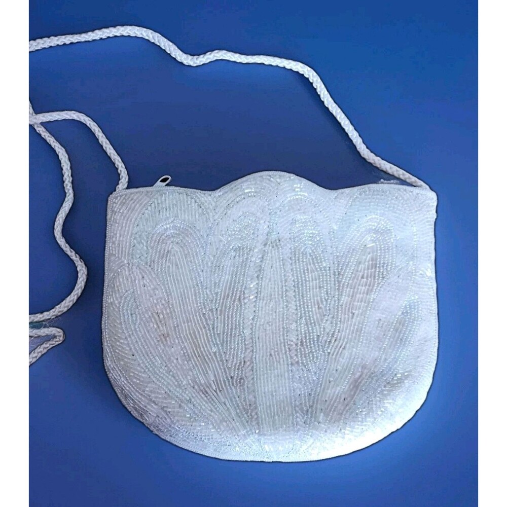 Carla Marchi White Iridescent Beaded Evening Bag Wedding Small Tulip Purse Y2K